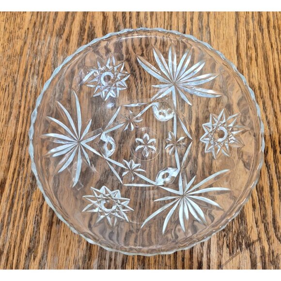 Vintage Clear Glass Decorative Footed Bowl With Starburst & Floral Engraved Patt - Picture 2 of 7